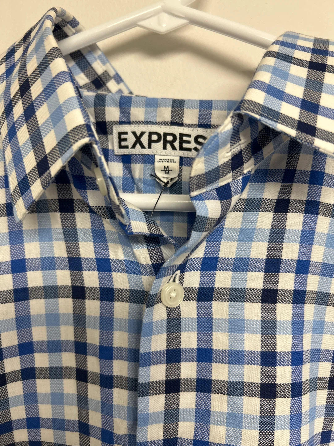 Express Blue and White Checked Dress Shirt - photo 2