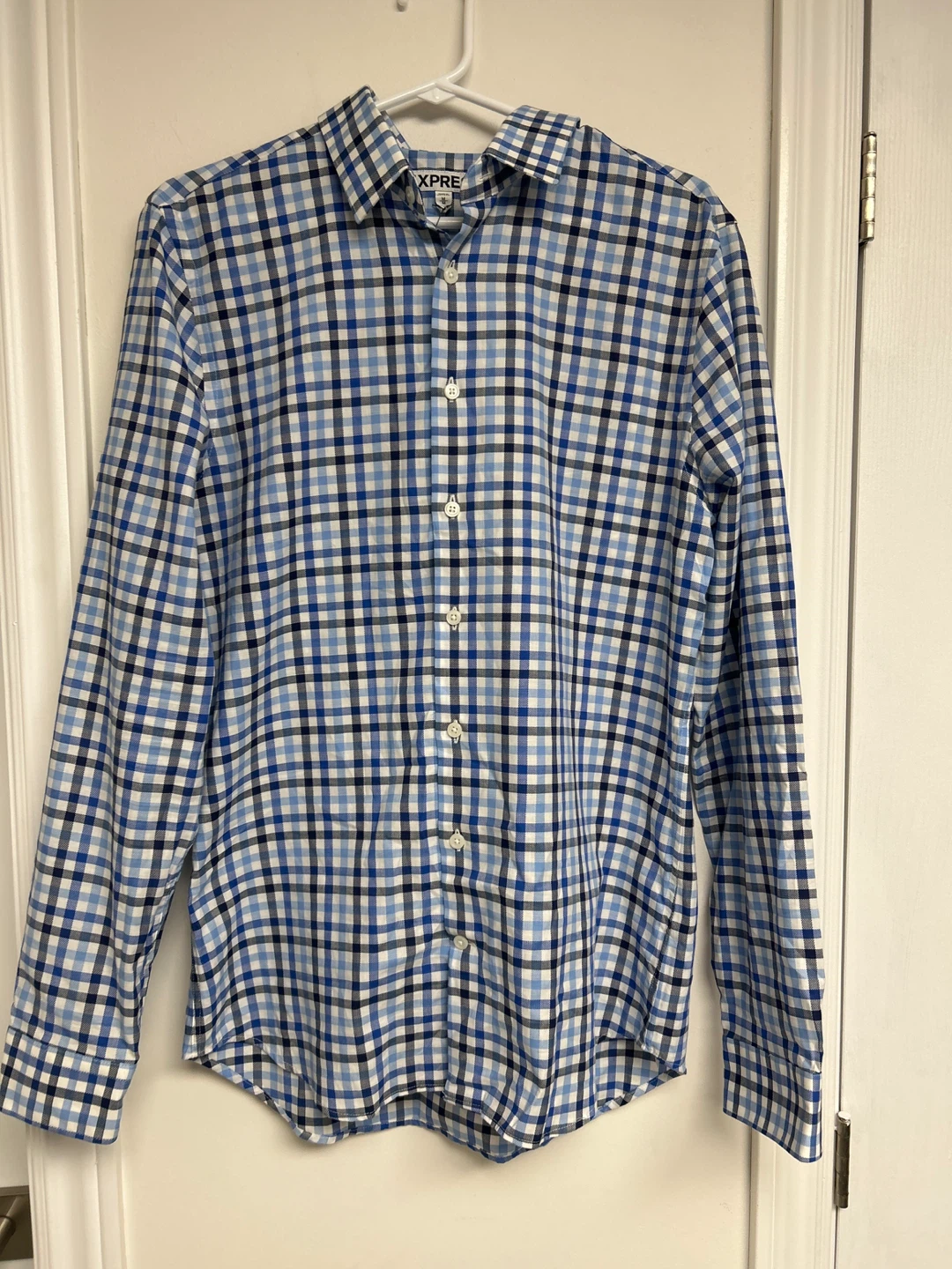 Express Blue and White Checked Dress Shirt