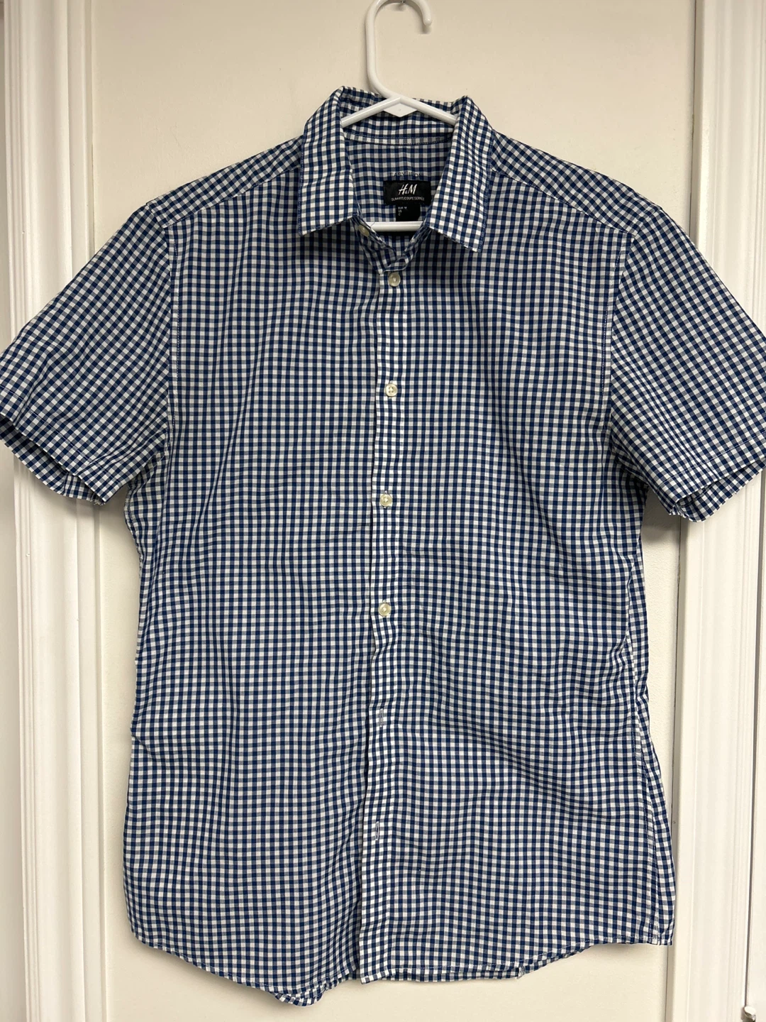 H&M Men's Short Sleeve Shirt - Blue/White - Medium