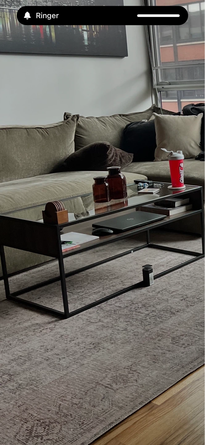 Glass Top Coffee Table with Wood Accents