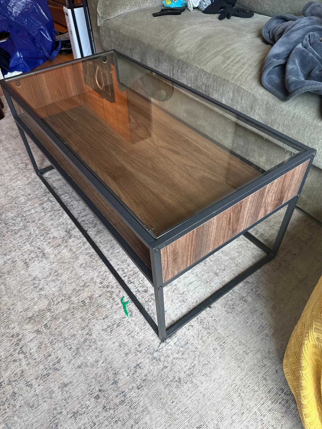 Glass Top Coffee Table with Wood Accents - photo 2