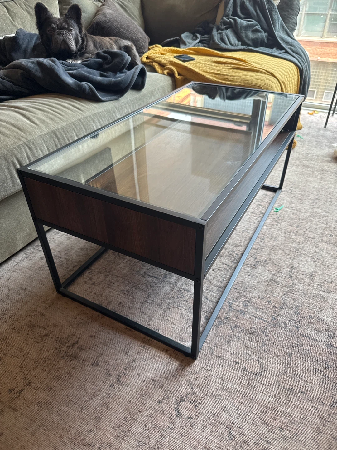 Glass Top Coffee Table with Wood Accents - photo 4