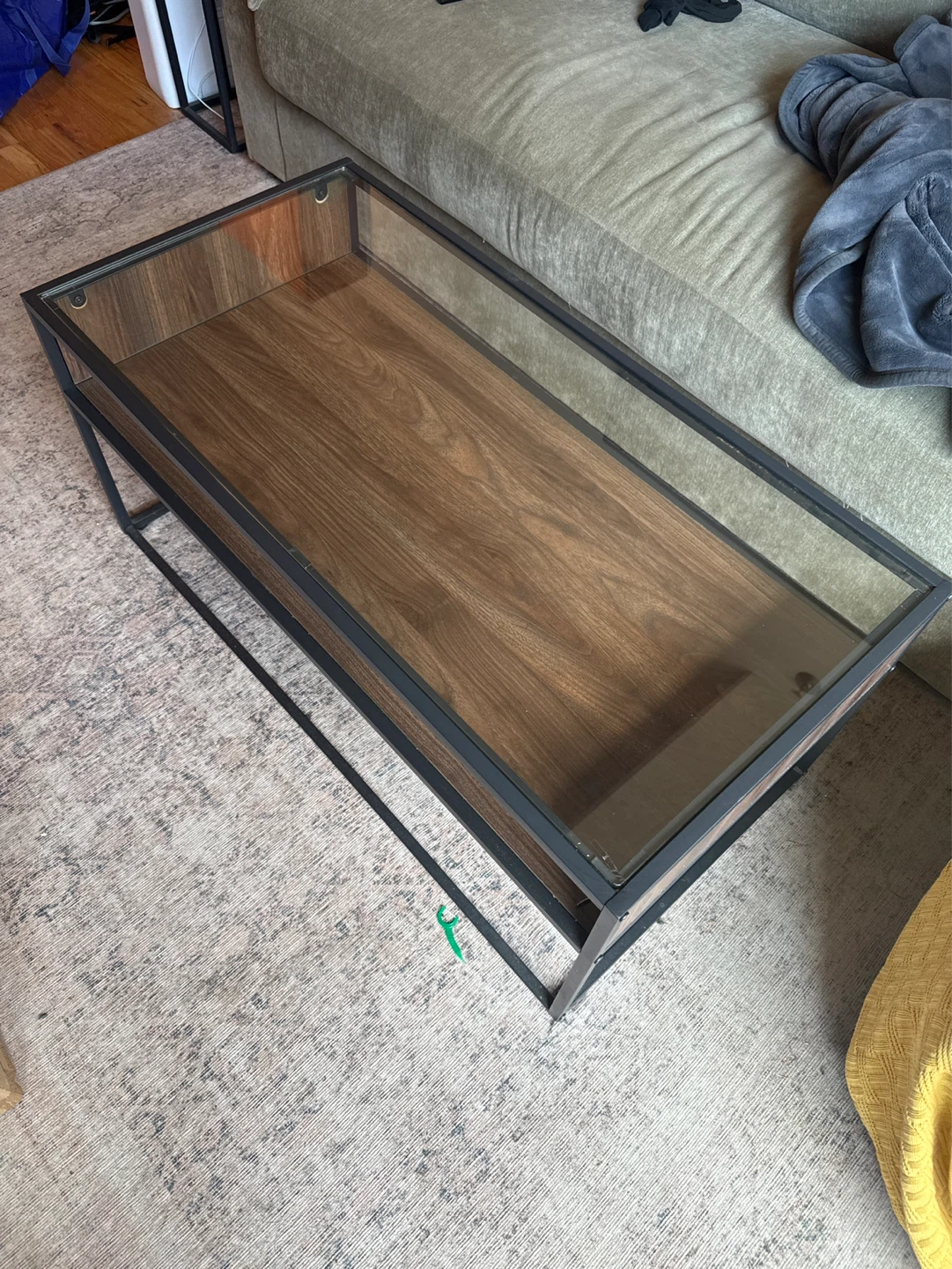 Glass Top Coffee Table with Wood Accents - photo 3