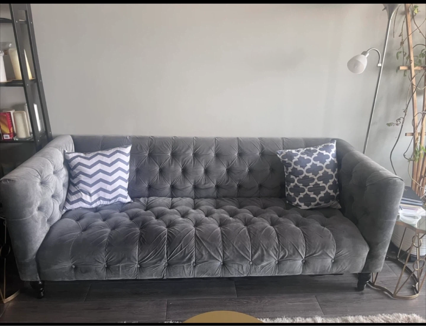 Grey Tufted Velvet Sofa