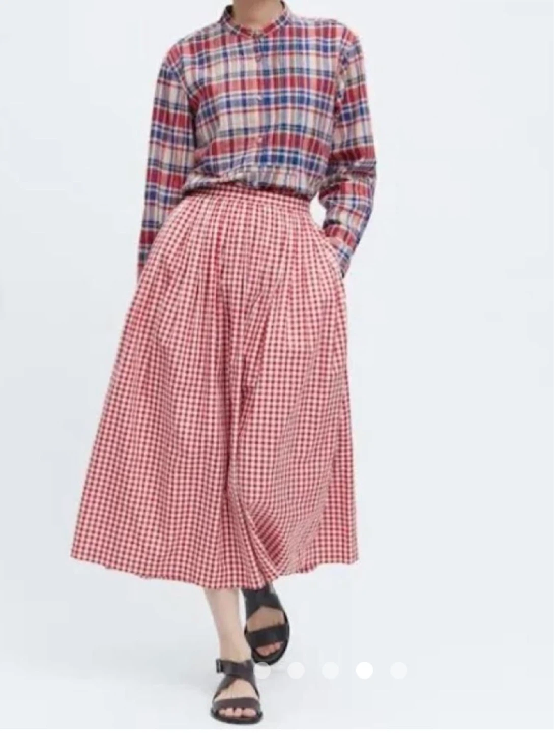 UNIQLO x Ines de la Fressange Gingham Midi Skirt - Red - photo 3