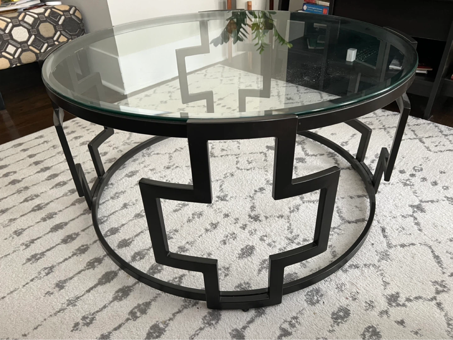 Round Glass Coffee Table with Metal Base - photo 2