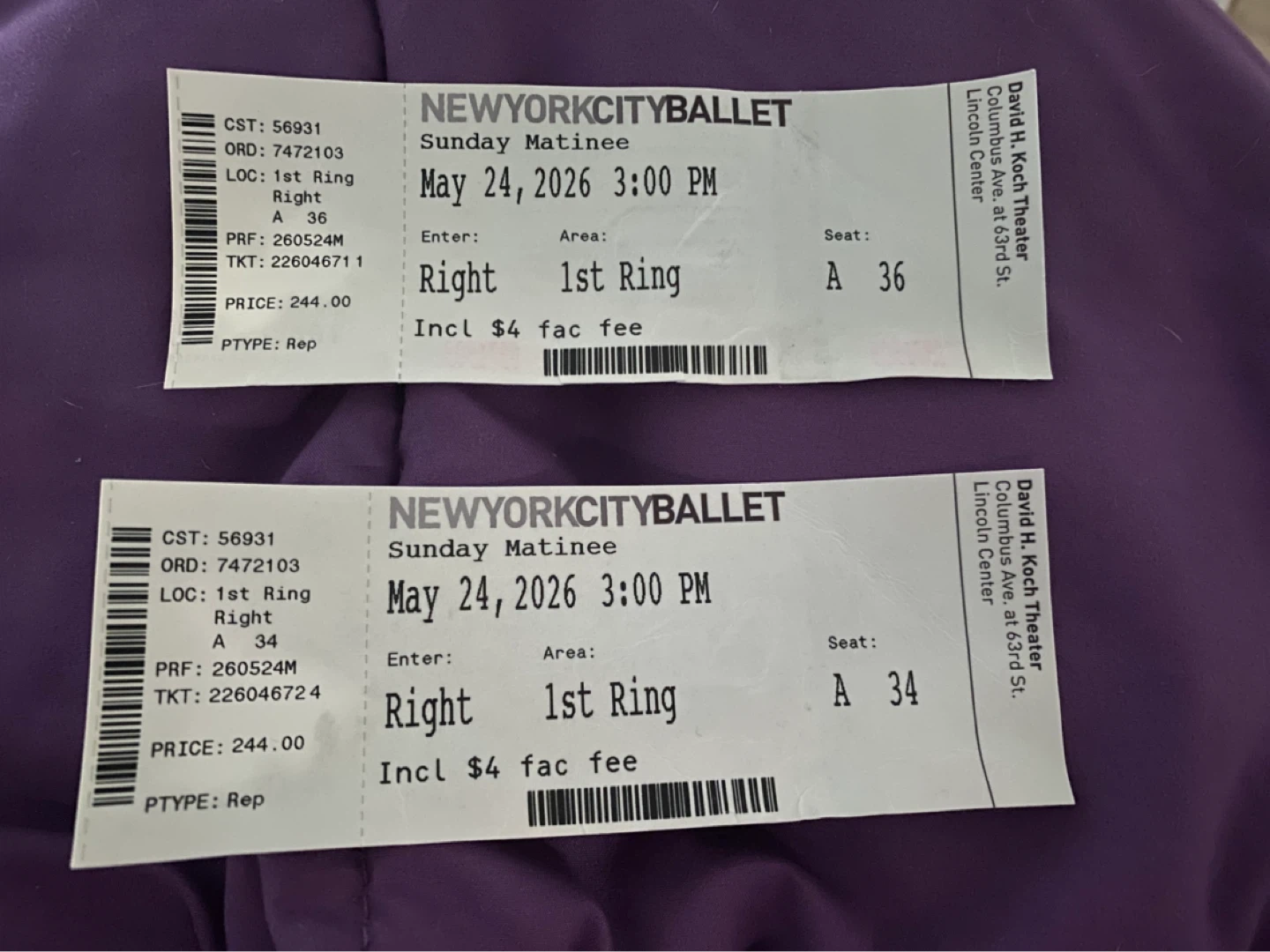 2 New York City Ballet Tickets - May 24, 2026