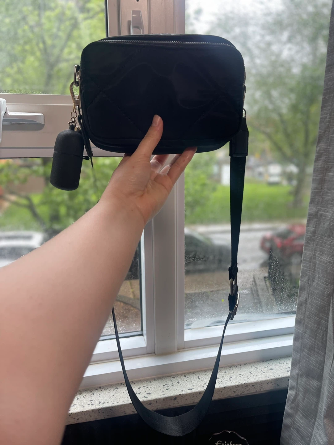 Black Quilted Crossbody Bag with Detachable Pouch