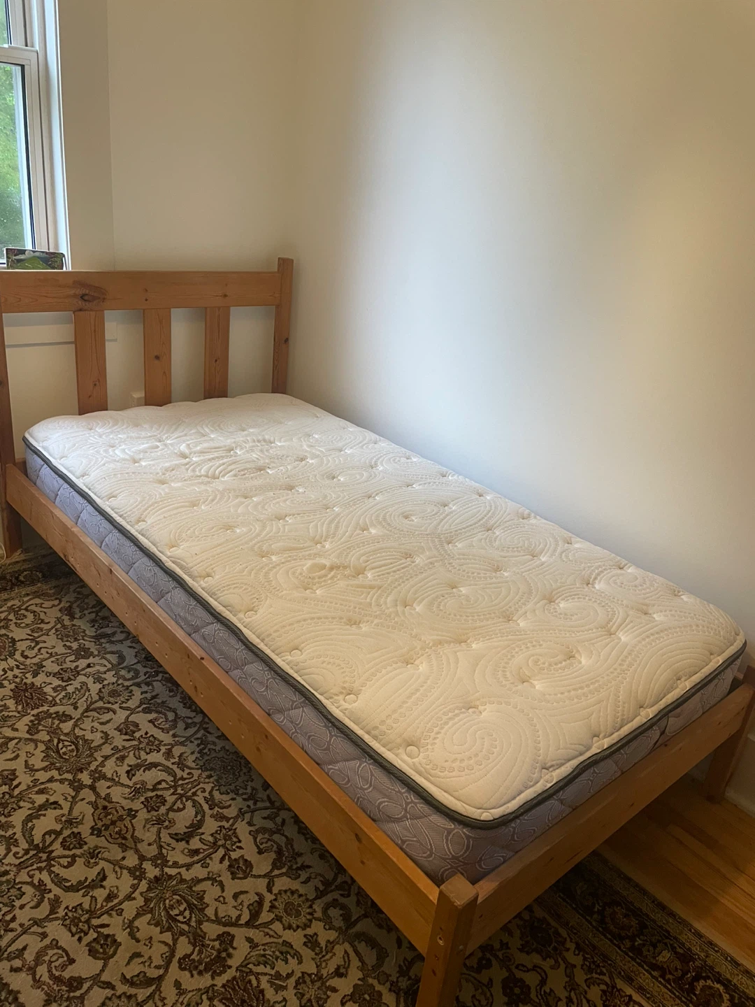 Twin Mattress and Wooden Bed Frame