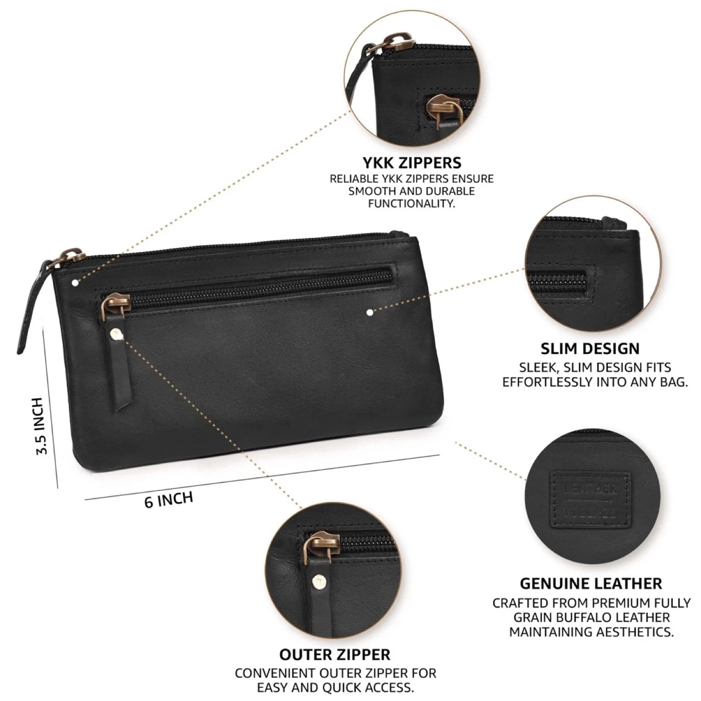 Leather Village Black Zippered Pencil Pouch - photo 4