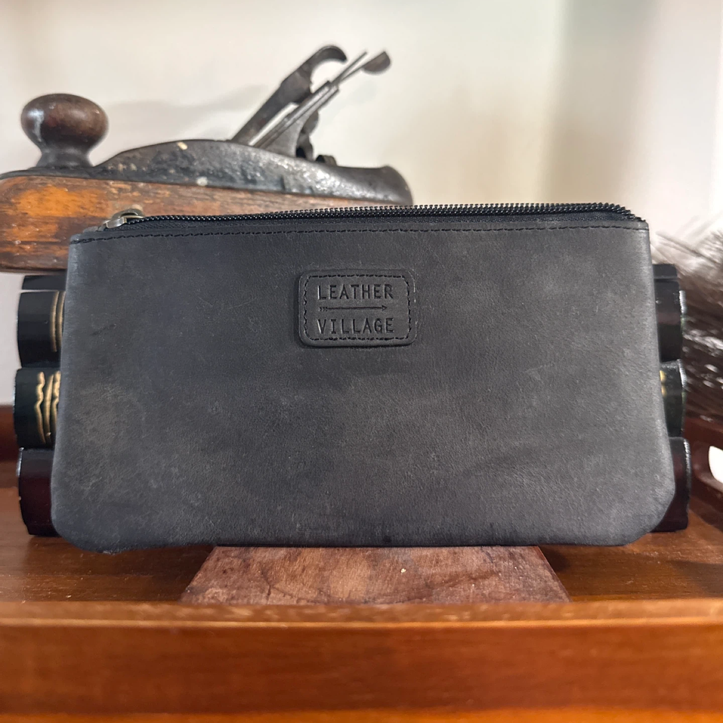 Leather Village Black Zippered Pencil Pouch