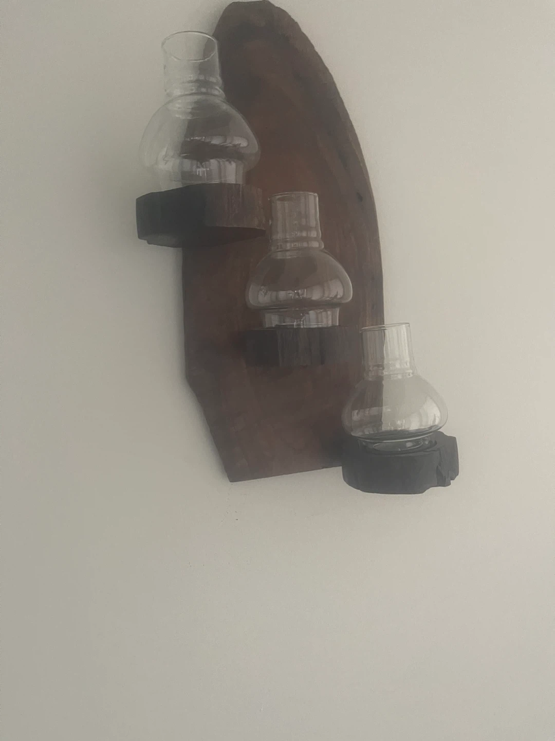 Rustic Wooden Wall Sconce with 3 Glass Vases