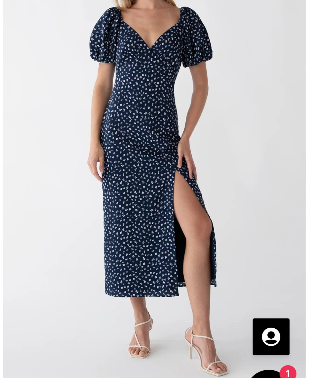Oak and Fort Navy Floral Puff Sleeve Midi Dress - photo 3