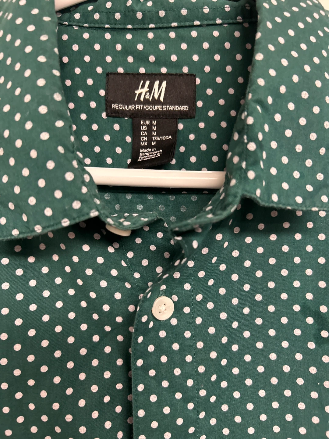 H&M Men's Green Polka Dot Button-Up Shirt - Size Medium - photo 2