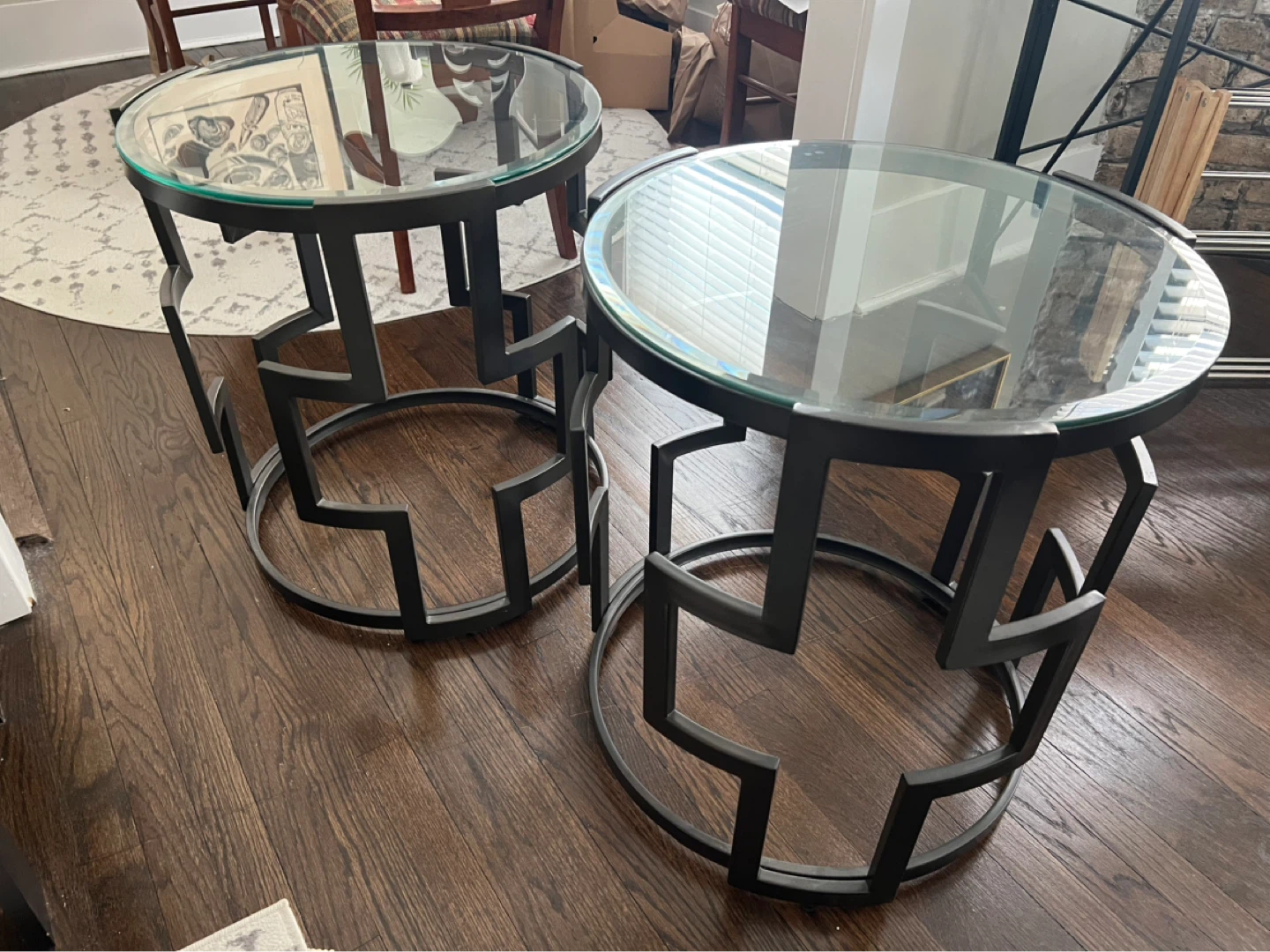 Pair of Round Glass Top Side Tables