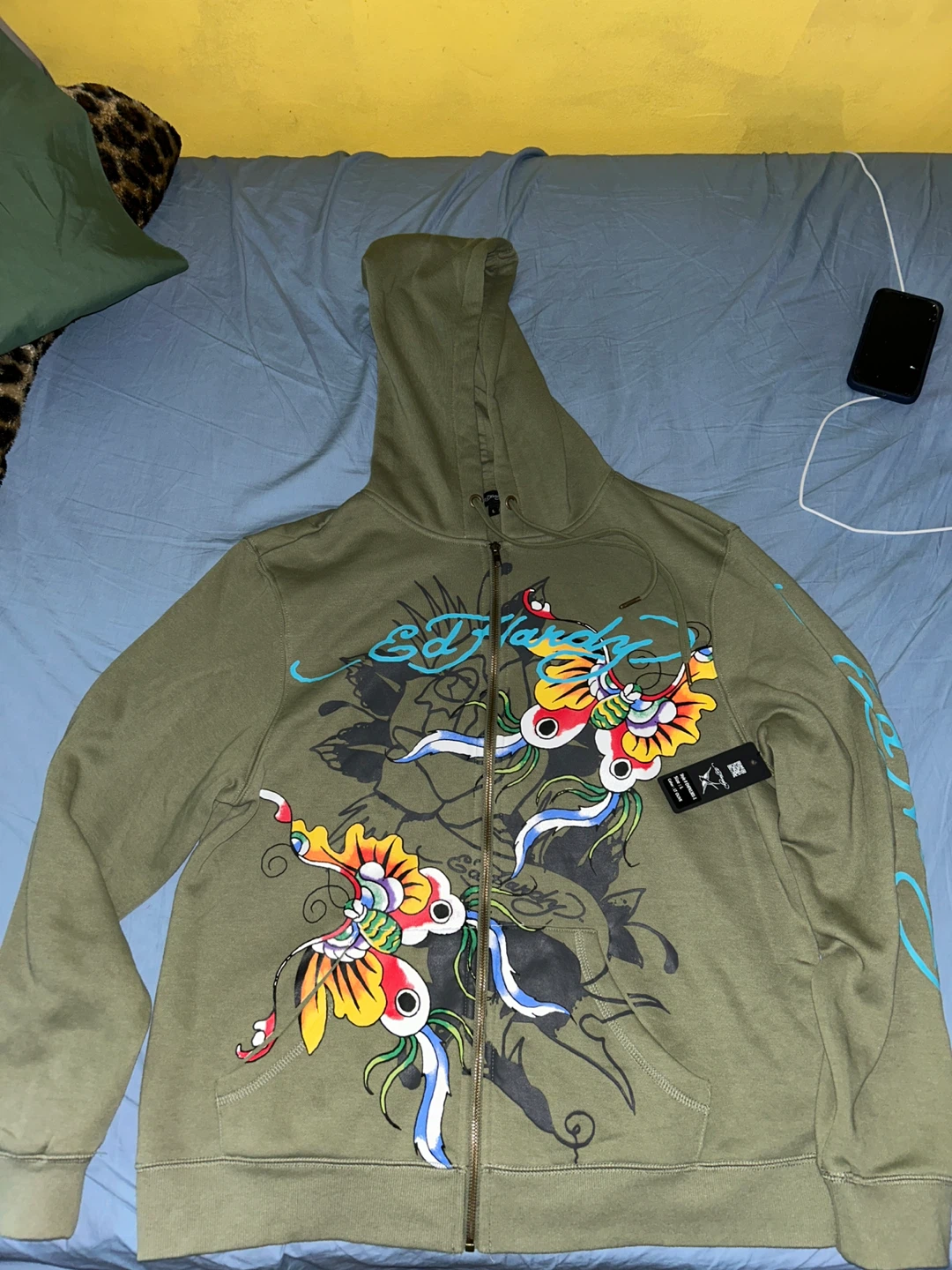 Ed Hardy Zip-Up Hoodie LT Olive Size L