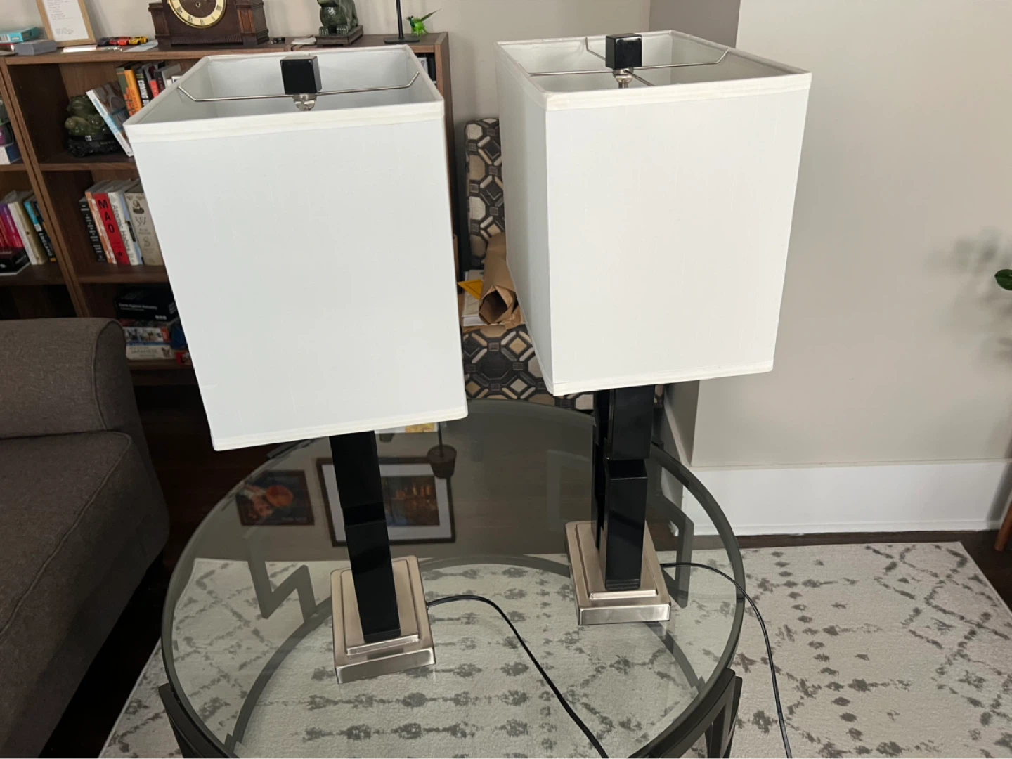 Set of 2 Modern Black and Silver Table Lamps