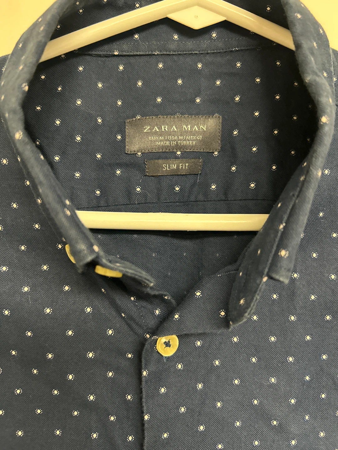 Zara Man Slim Fit Navy Polka Dot Button-Up Shirt - photo 2