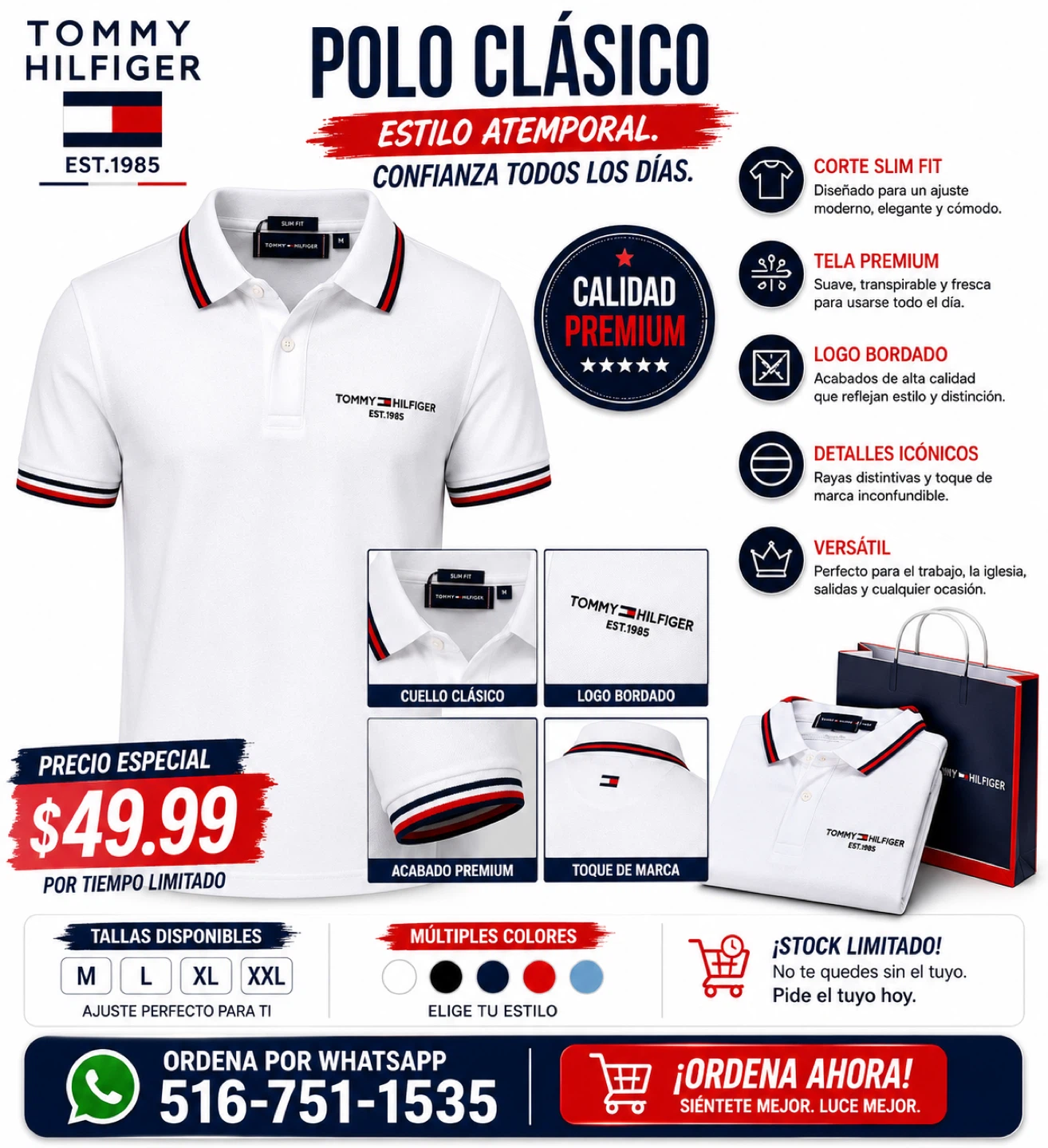 Tommy Hilfiger Men's Classic Fit Polo Shirt White - photo 2