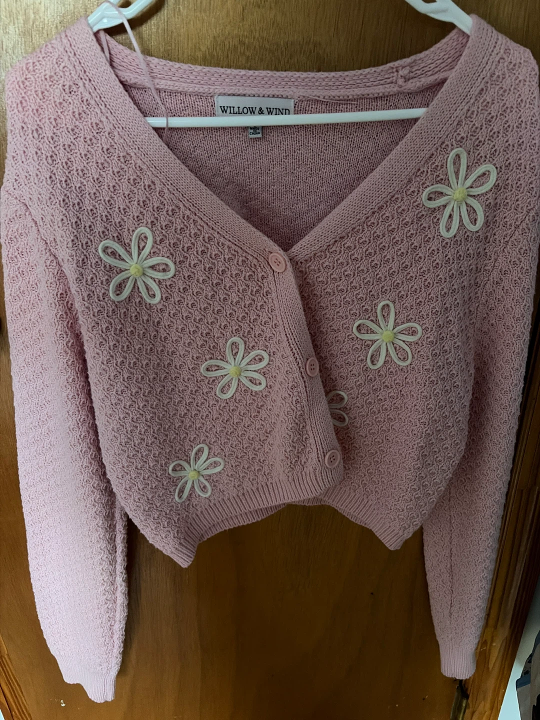 Willow & Wind Pink Daisy Cropped Cardigan Size L