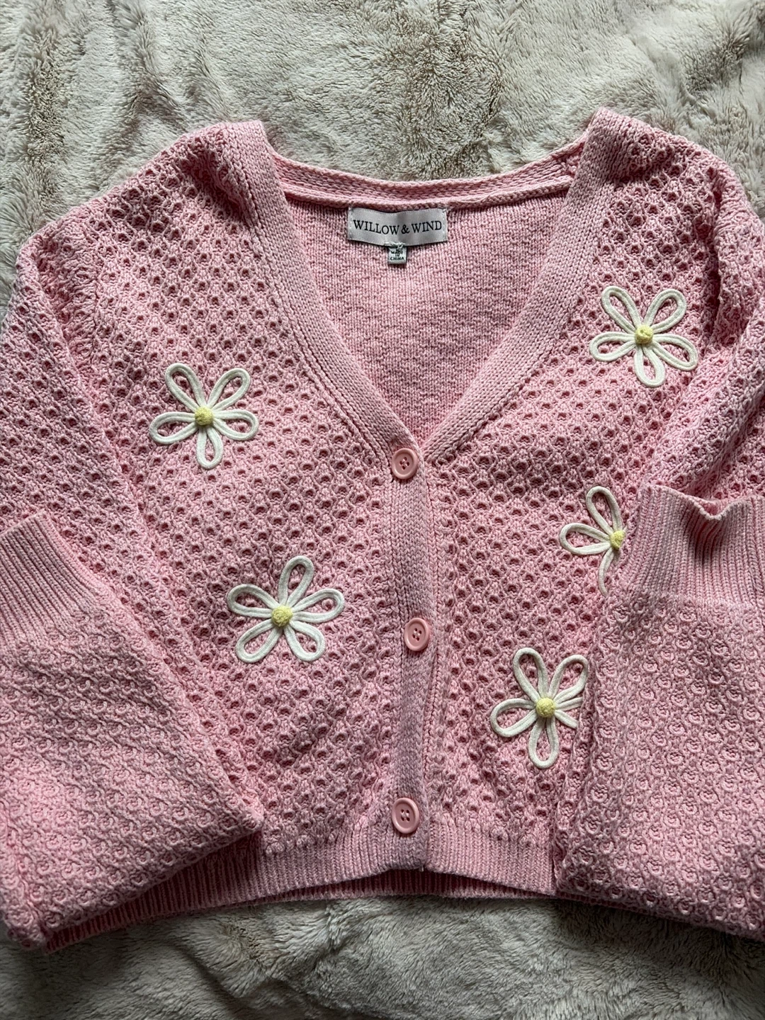 Willow & Wind Pink Daisy Cropped Cardigan Size L - photo 2