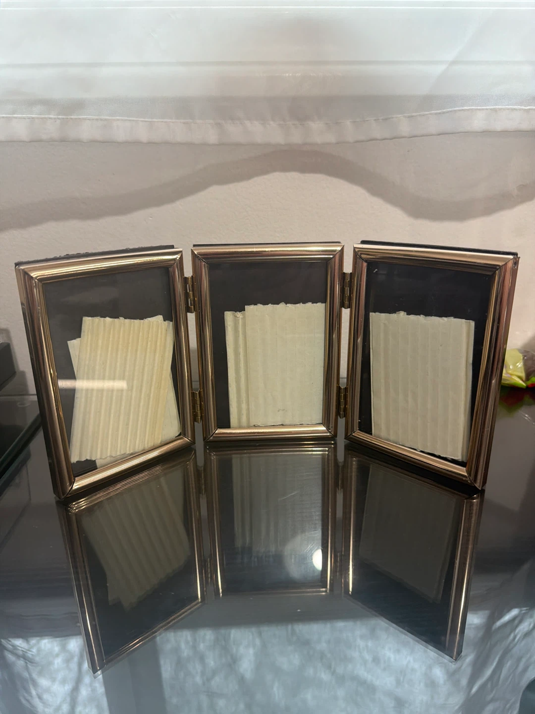 3-Panel Gold Tone Photo Frame - photo 2