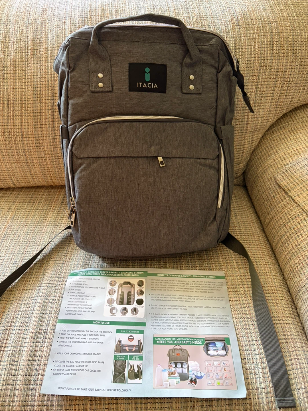 ITACIA Diaper Bag Backpack with Changing Station