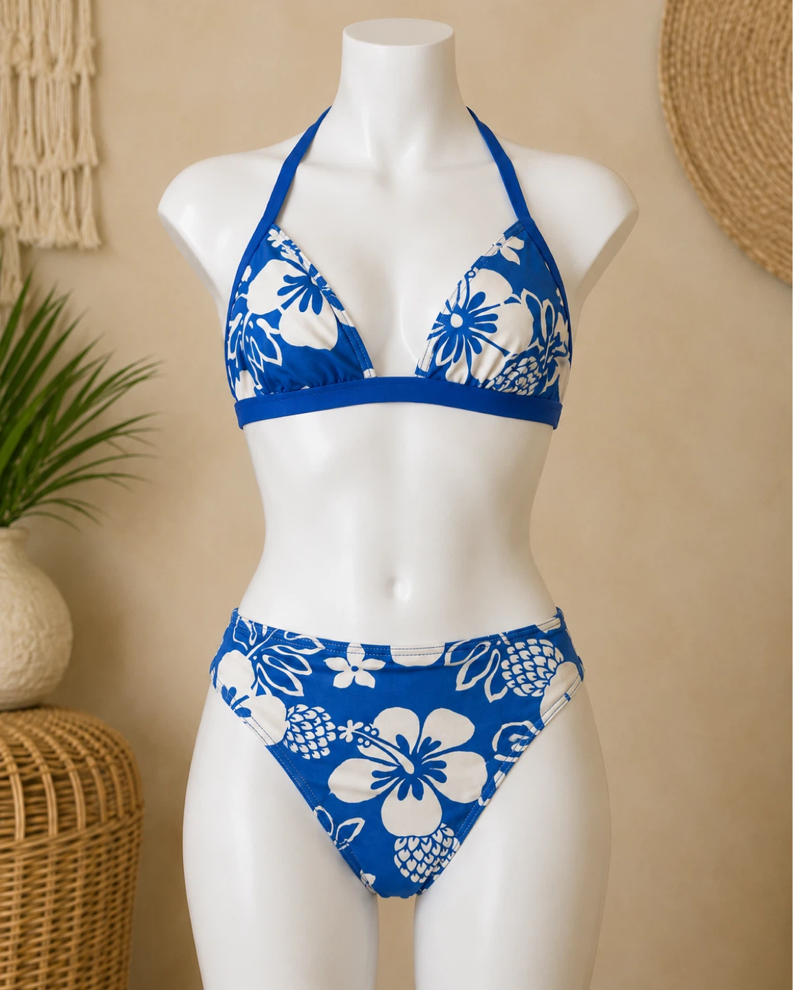 Blue Floral Halter Bikini Set