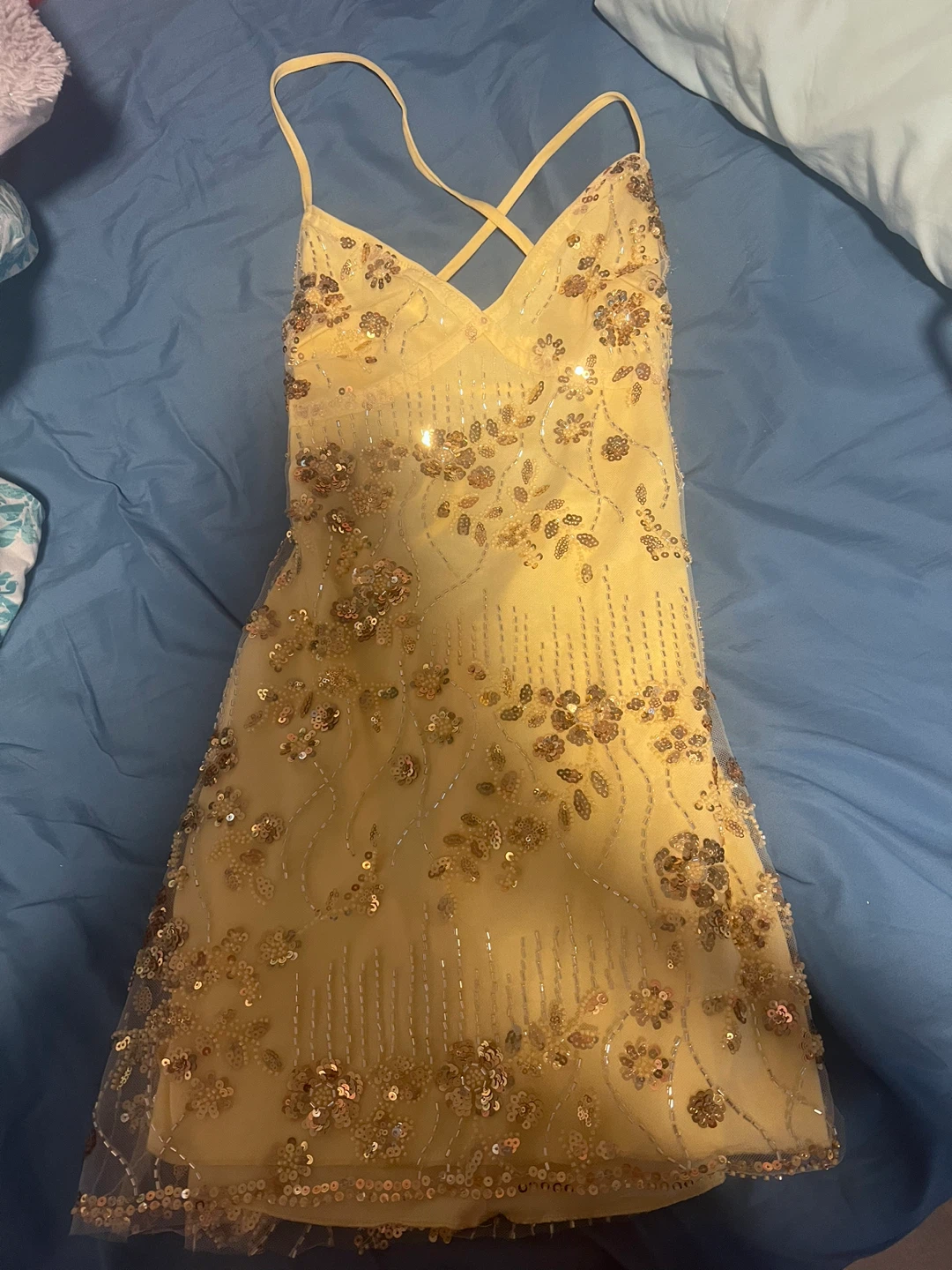 Yellow Sequin Embellished Mini Dress - photo 2