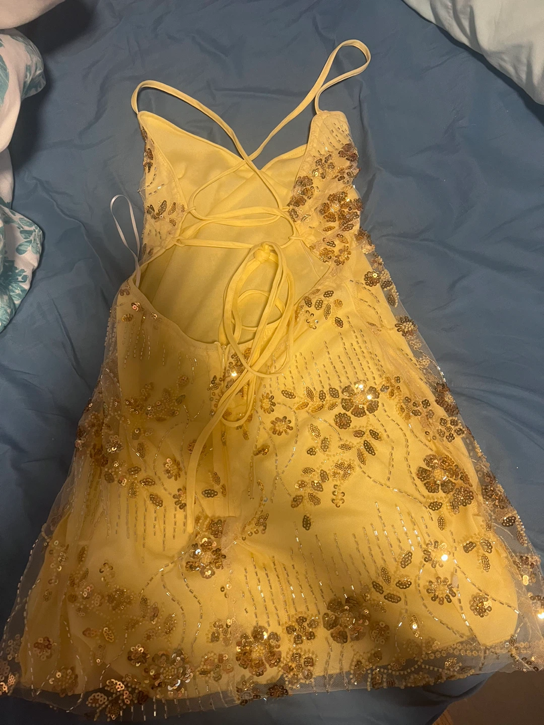 Yellow Sequin Embellished Mini Dress