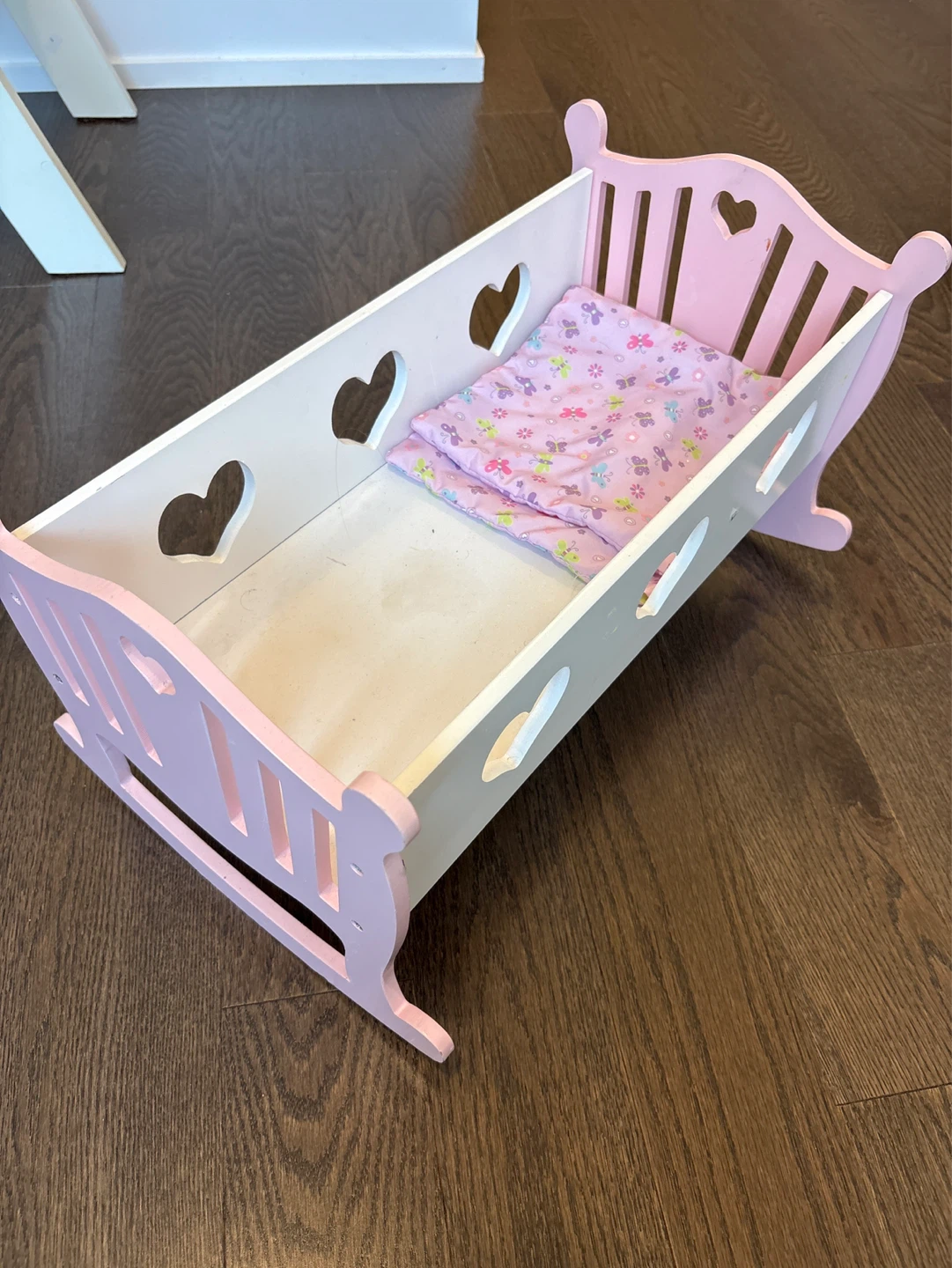 Doll Bed with Pink and White Design