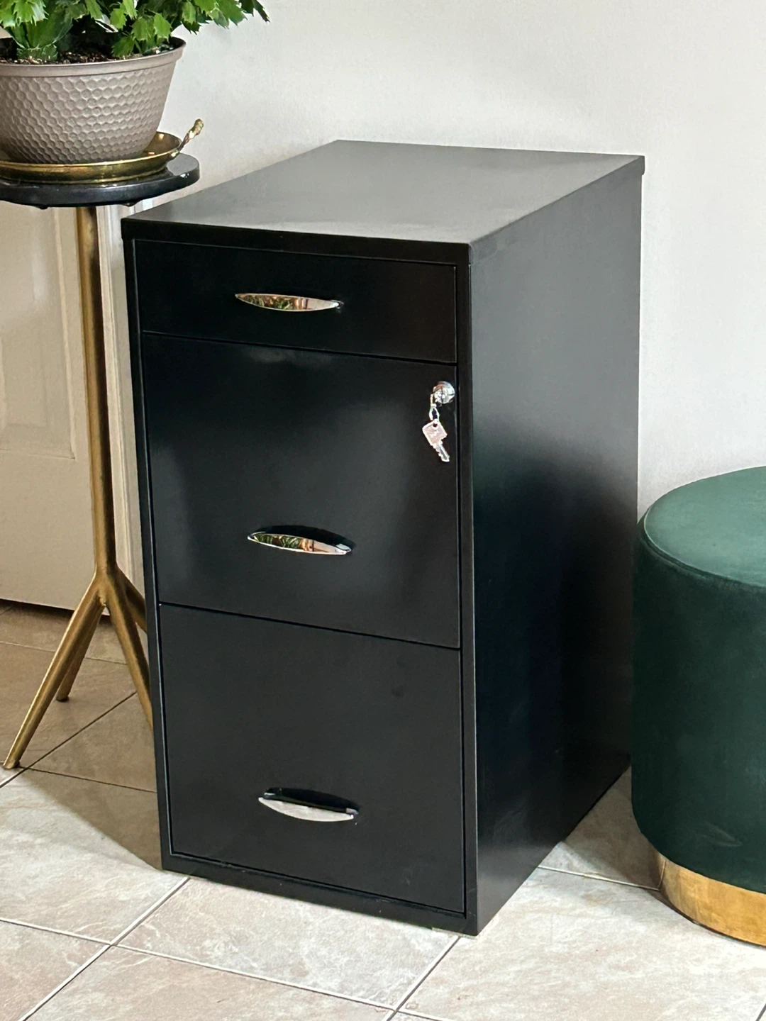 Black 3-Drawer Filing Cabinet with Lock - photo 2