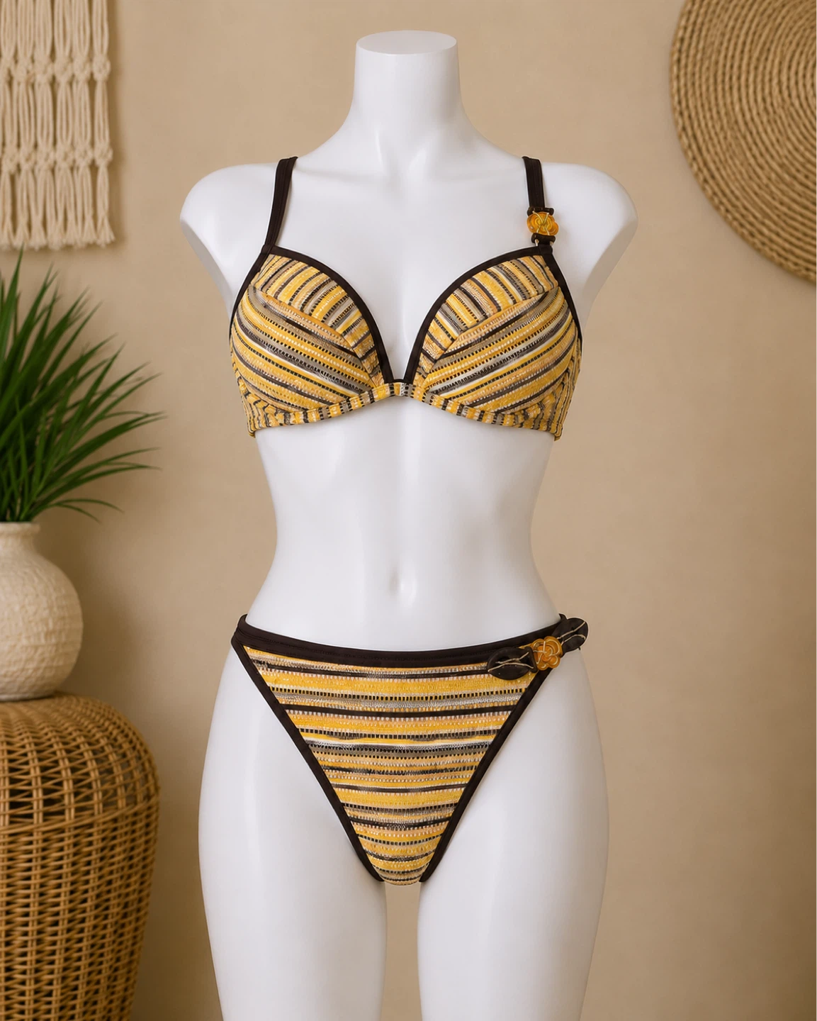 Yellow Striped Bikini Set