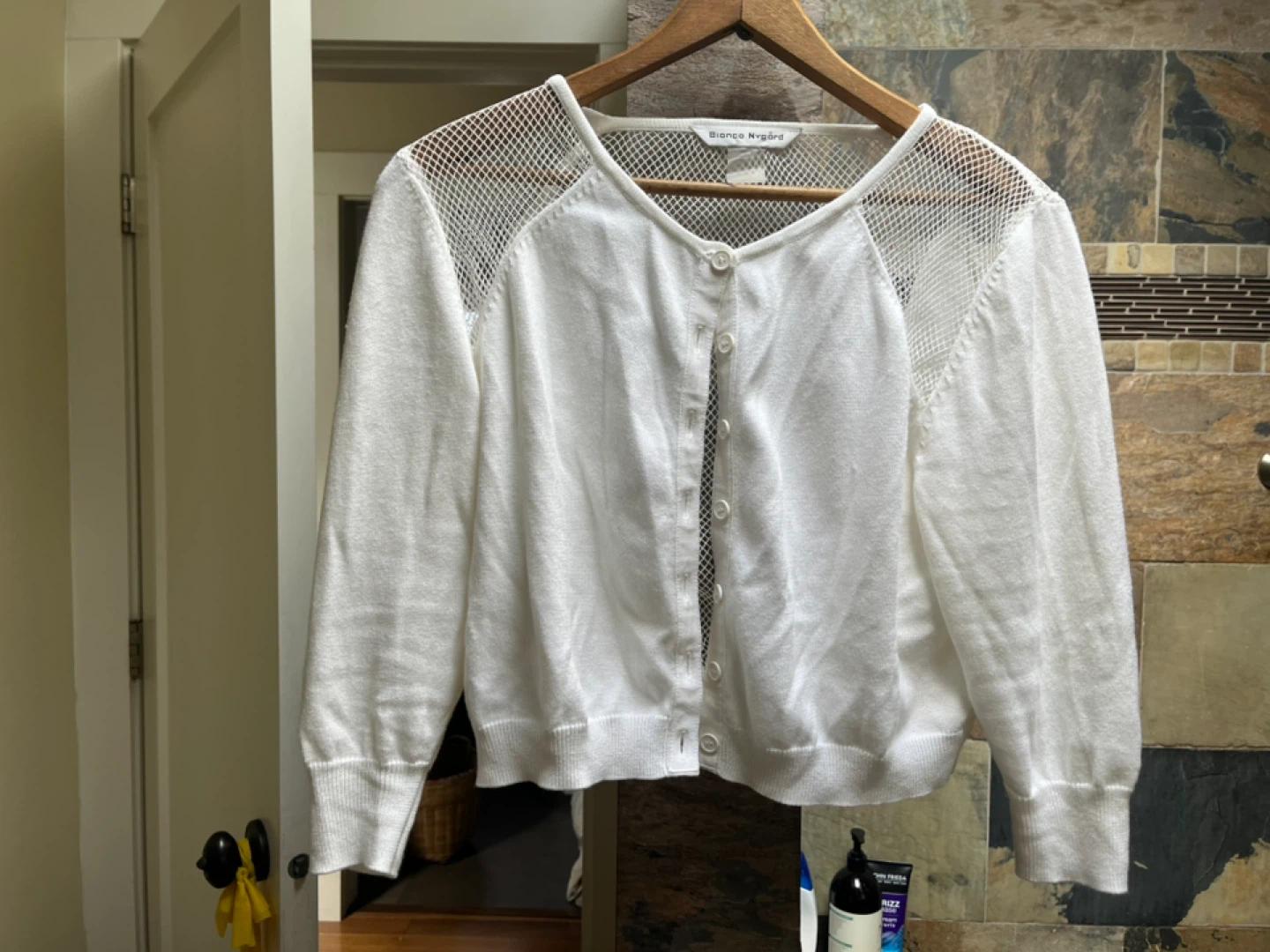 White Bianca Nygård Cardigan with Mesh Detail