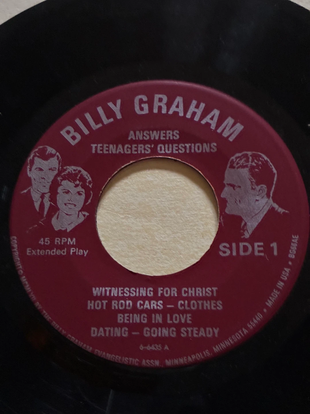 Record 45 vinyl Billy Graham Answers Teenagers' Questions advice