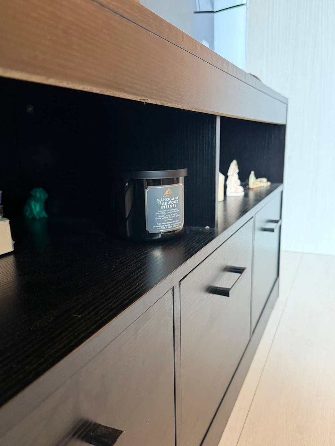 Black Entertainment Unit with 3 Drawers and Shelves - photo 5