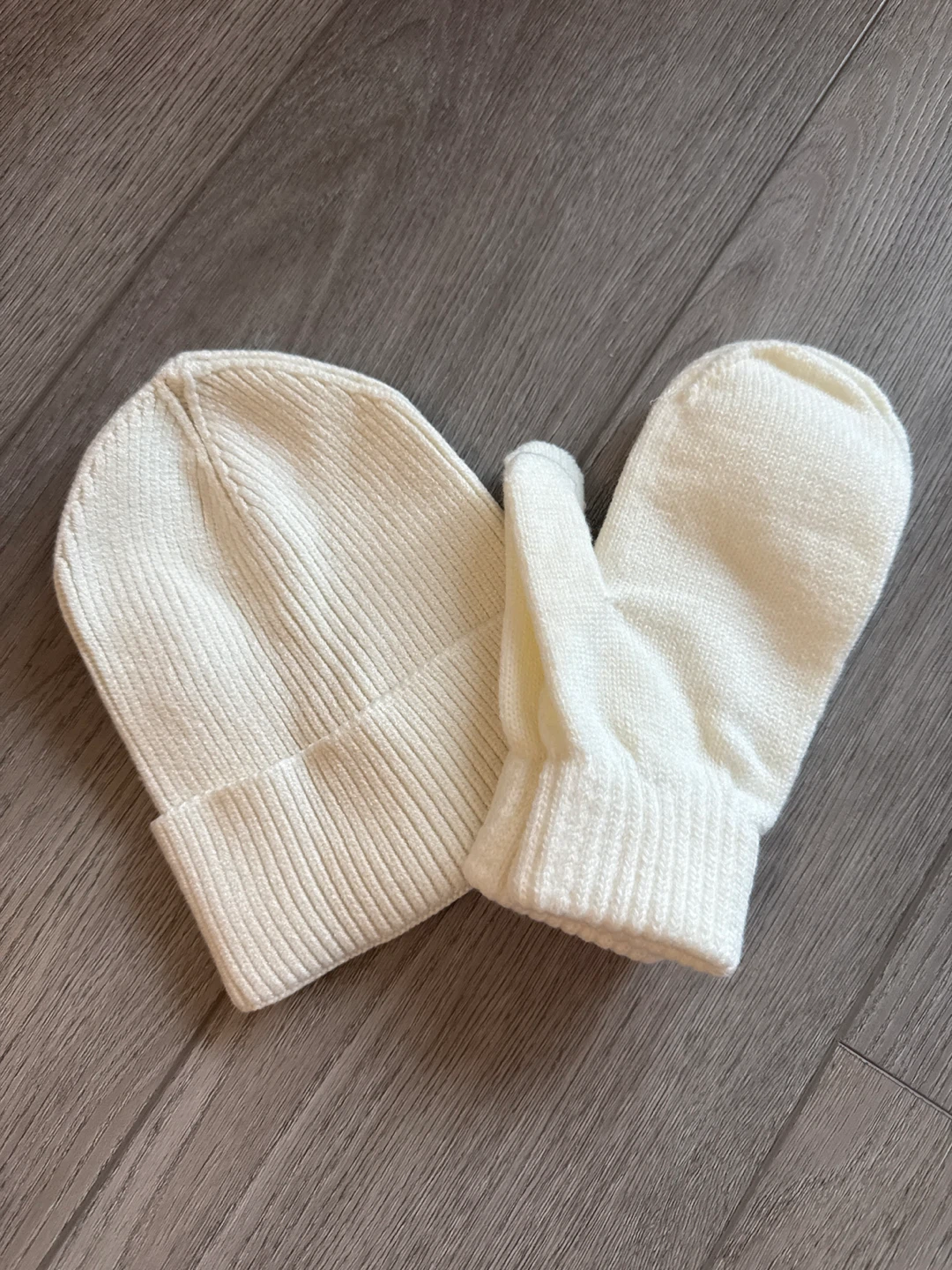 White Knit Hat and Mitten Set