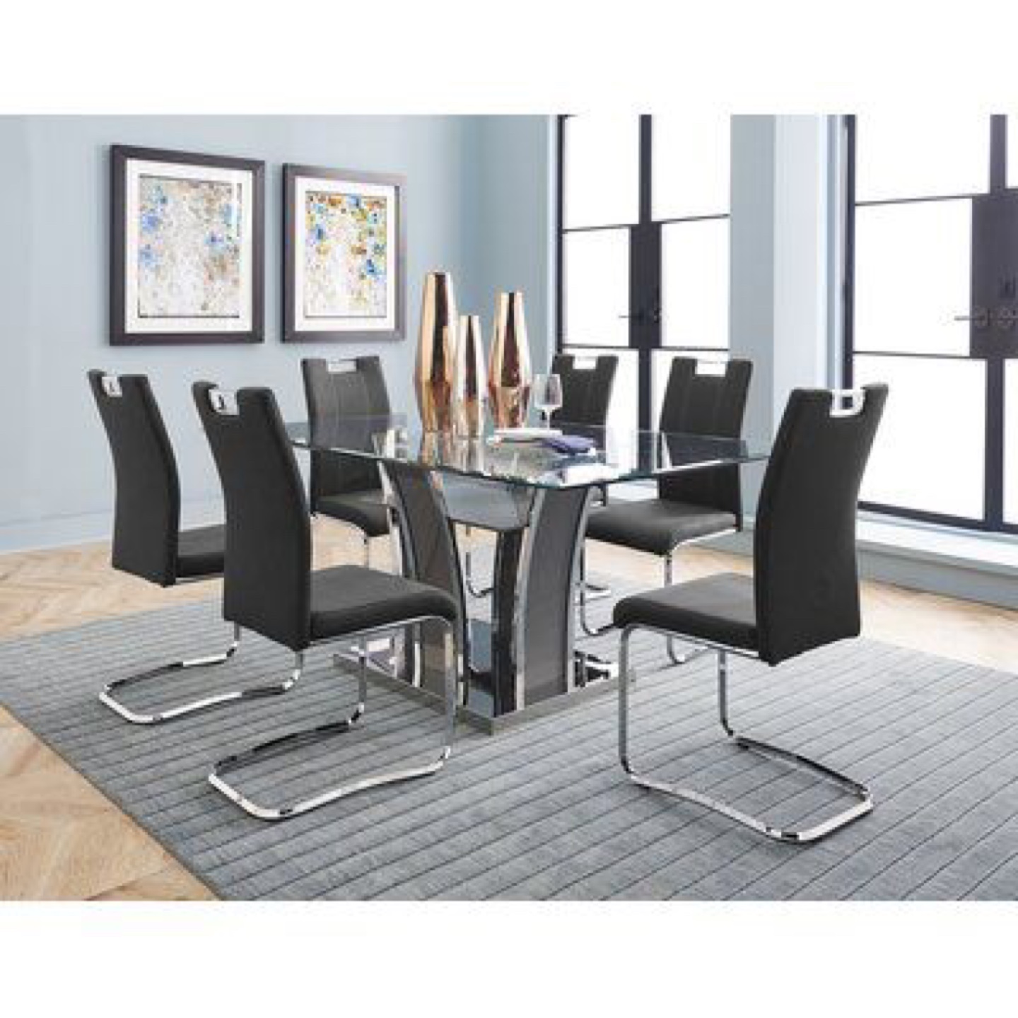 Tempered Glass Dining Table with 6 Chairs Set