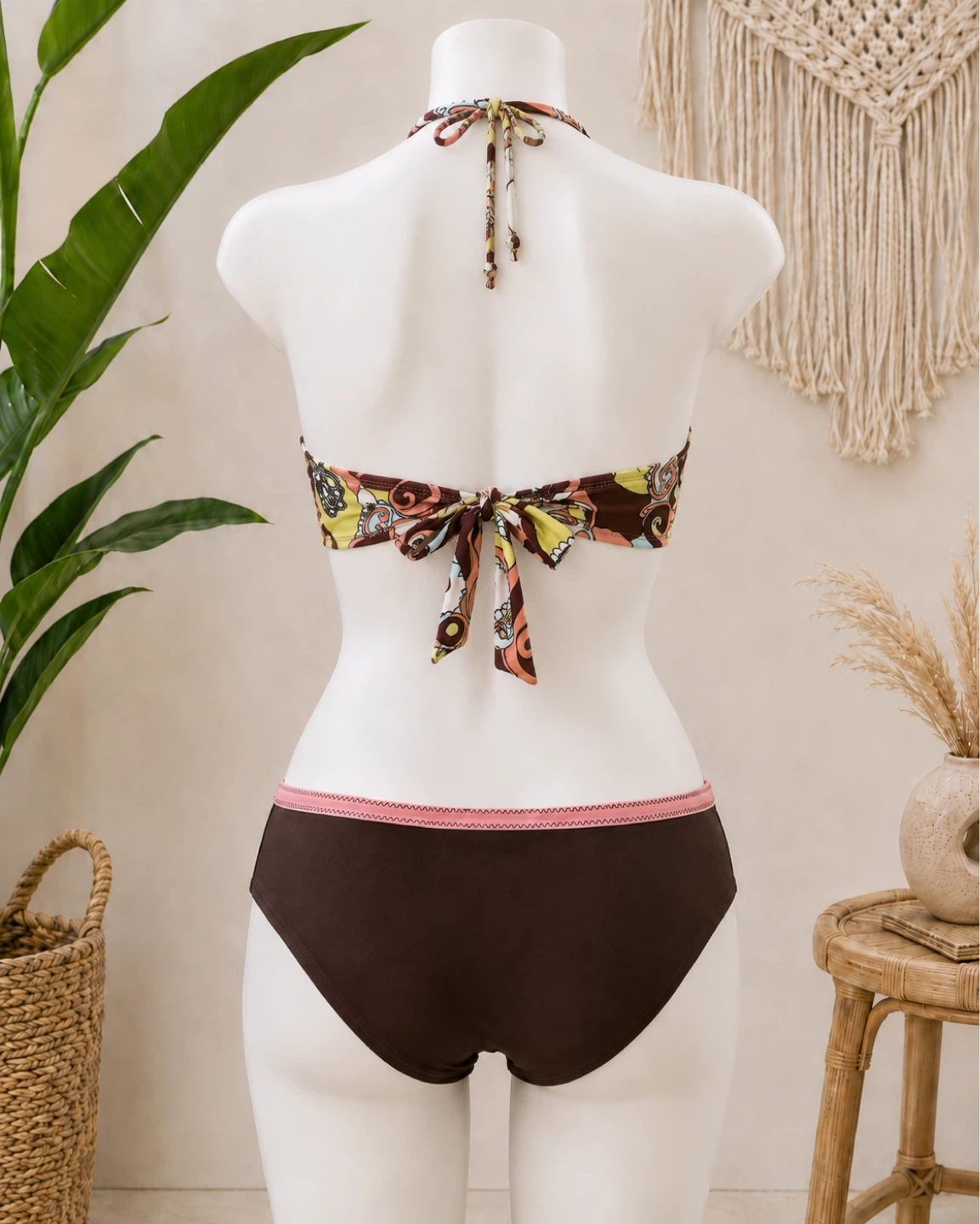 Brownish Burgundy Floral Halter Bikini Swimsuit - photo 2