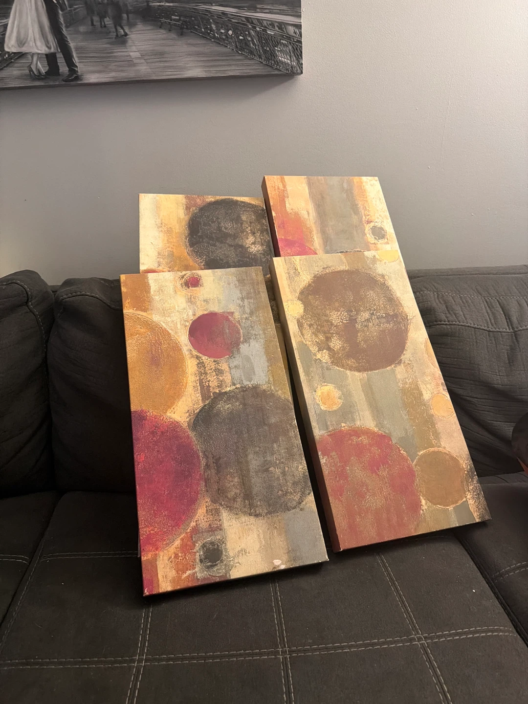 Set of 4 Abstract Circle Canvas Wall Art