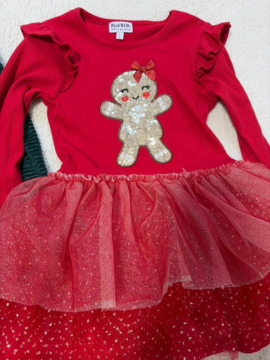 Girls Dresses - Green Velour & Red Gingerbread - photo 3