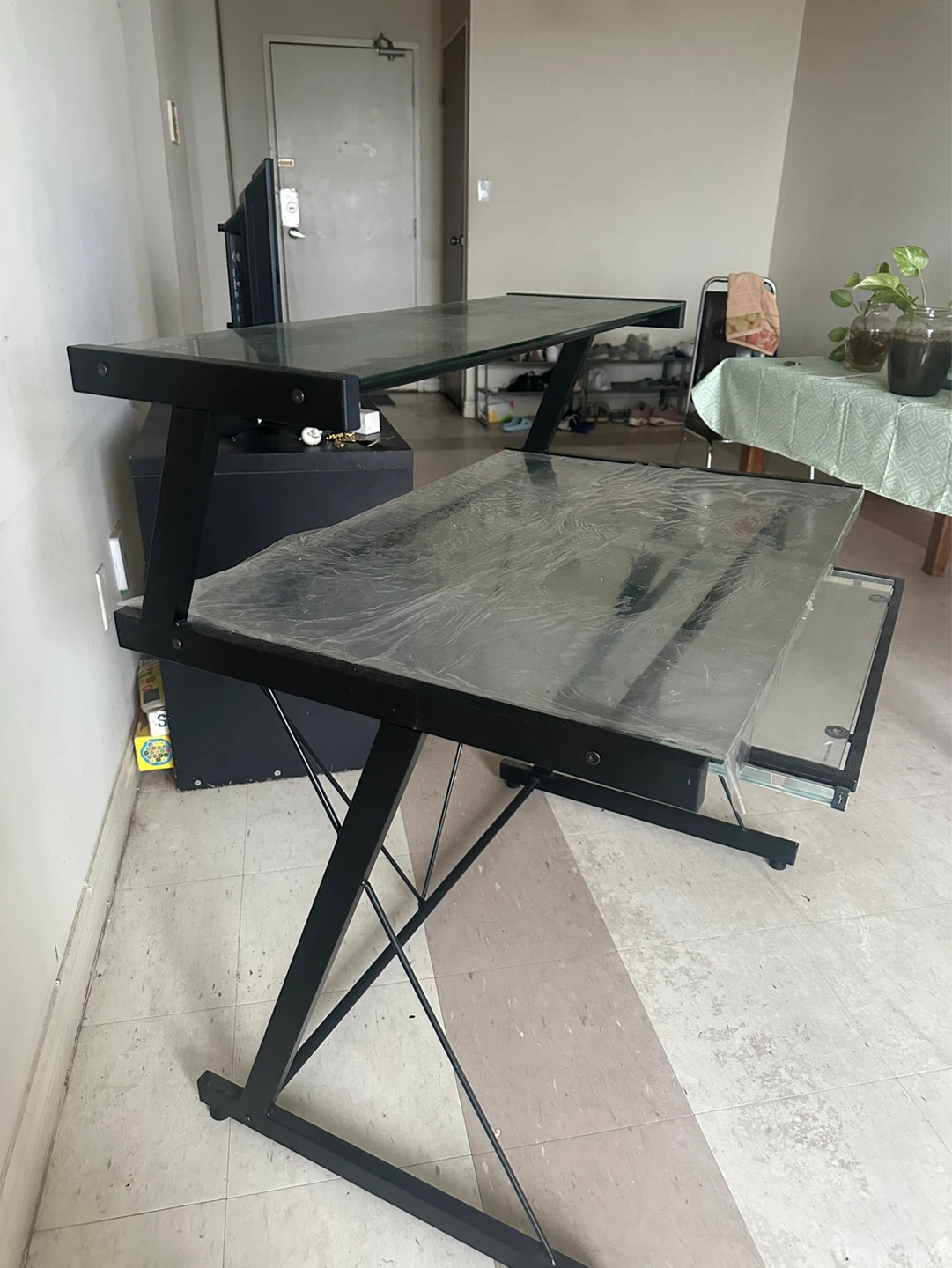 Glass Top Computer Desk with Shelving