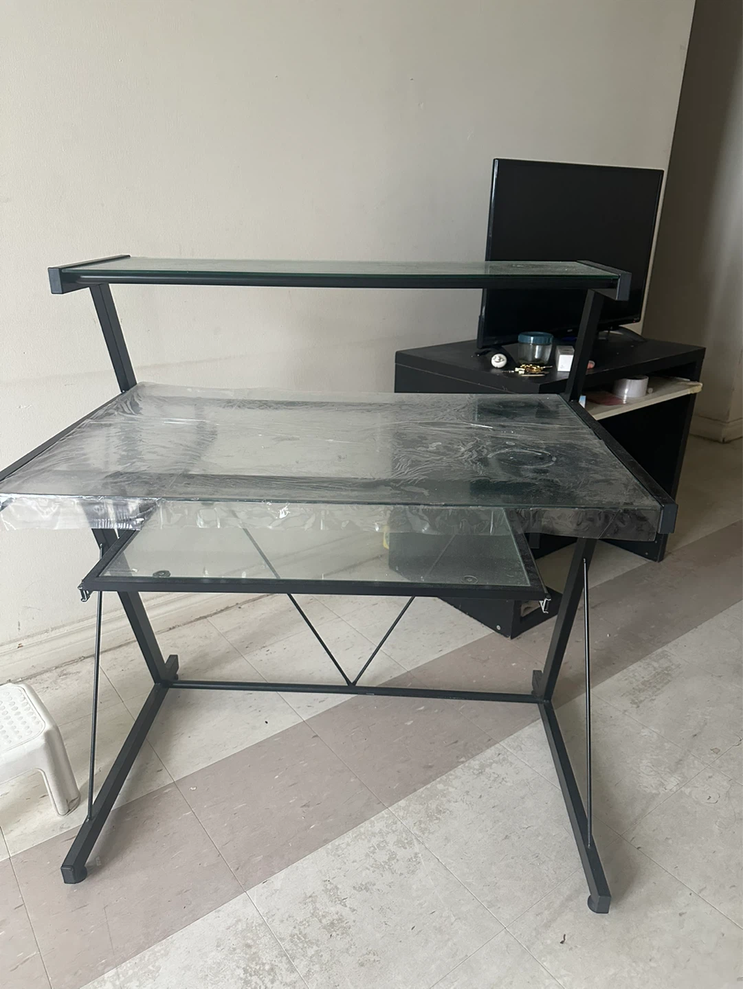 Glass Top Computer Desk with Shelving - photo 2