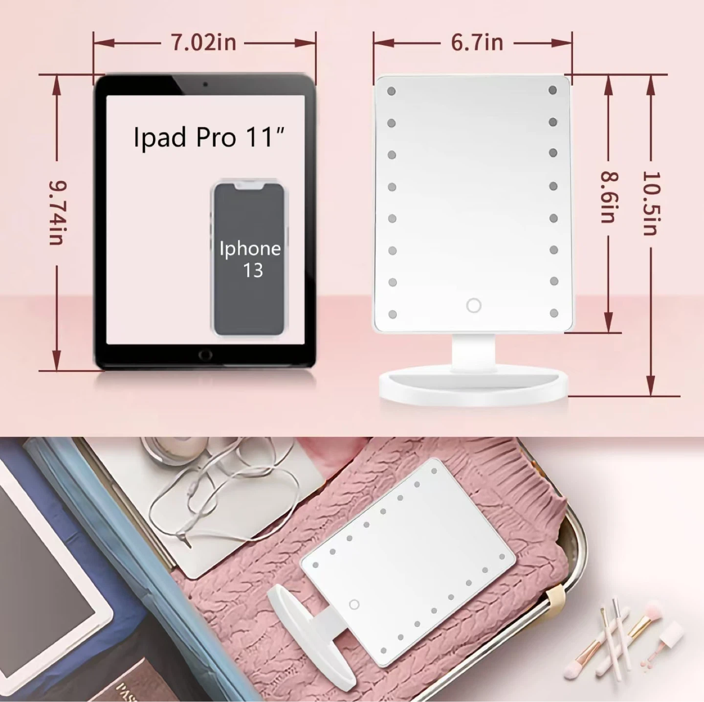 White LED Makeup Mirror with 180 Rotation - photo 4