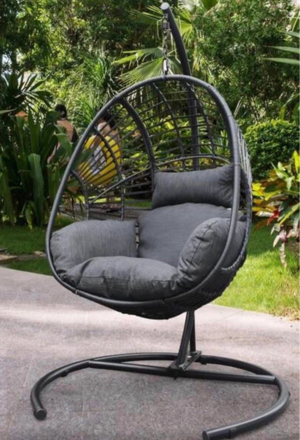 New!  In the Box!  Charcoal Grey Hanging Egg Chair with Cushion