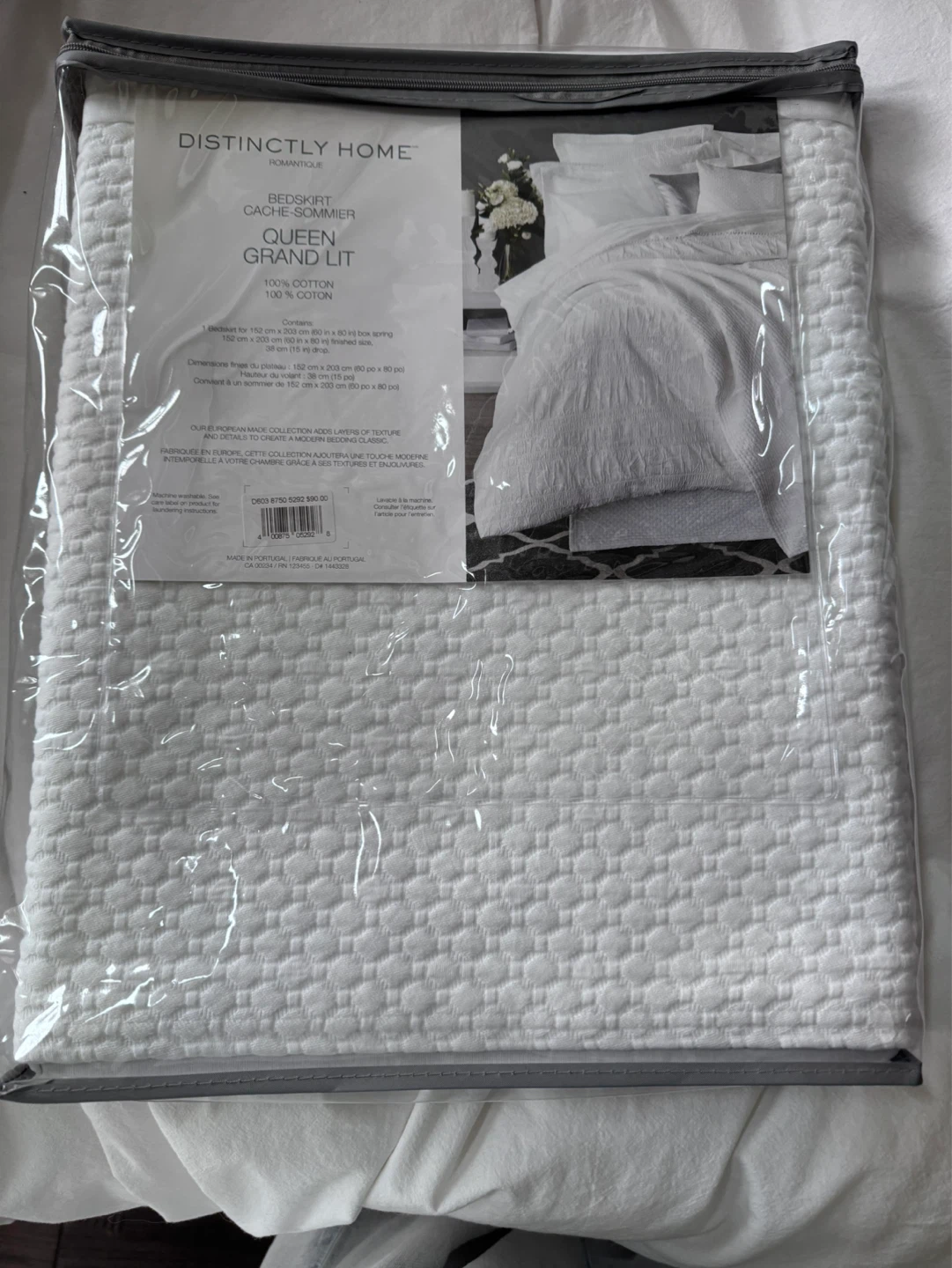 DISTINCTLY HOME Queen "Romantique" Bed Skirt - White Cotton