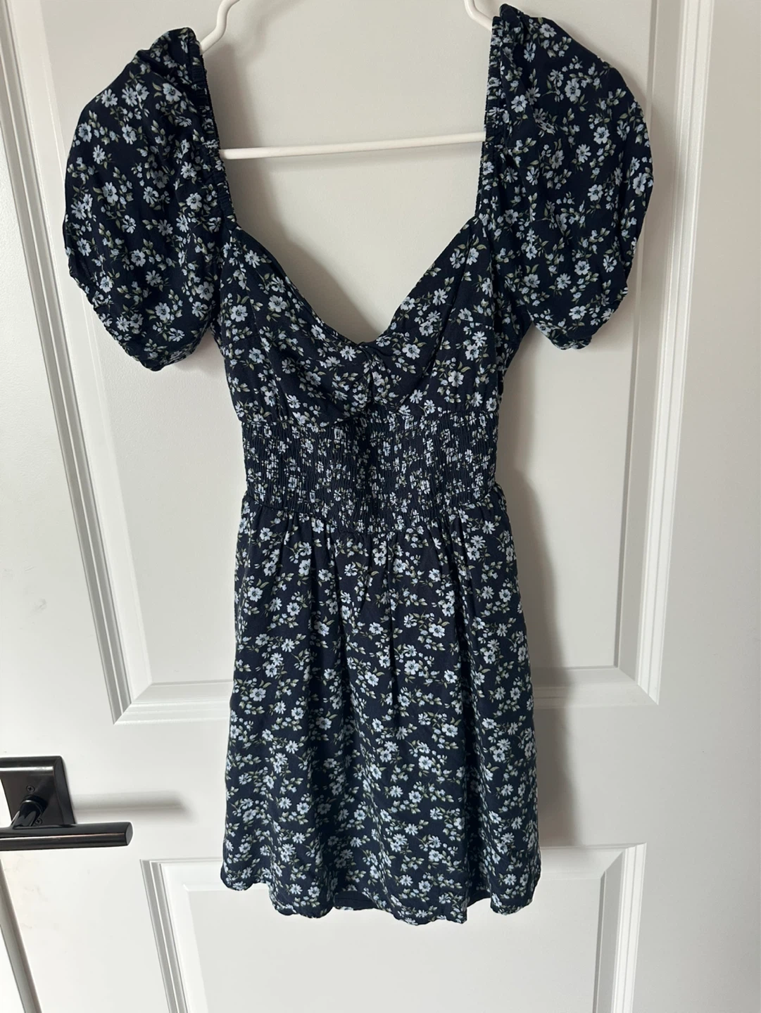 HOLLISTER Floral Print Smocked Mini Dress with open back