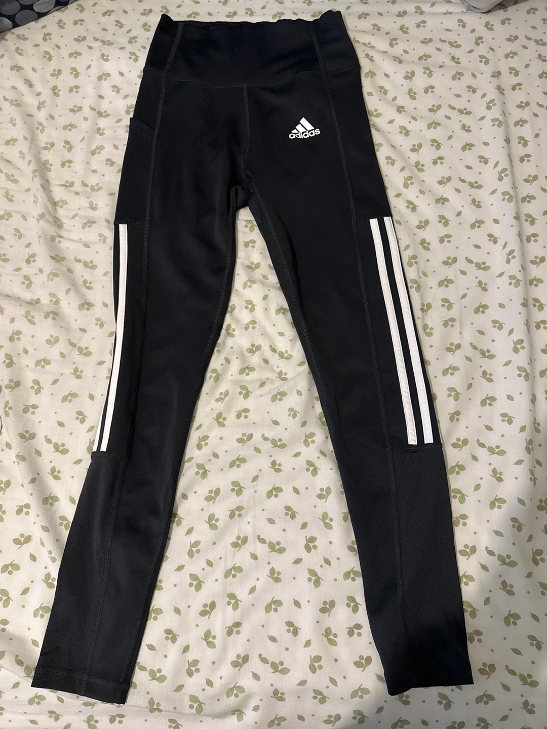 Adidas Black Leggings with White Stripes