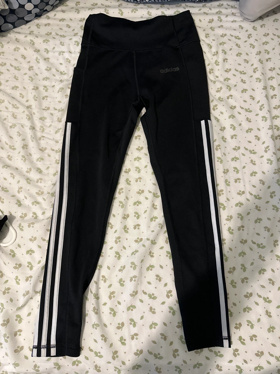 Adidas Black Leggings with White Stripes