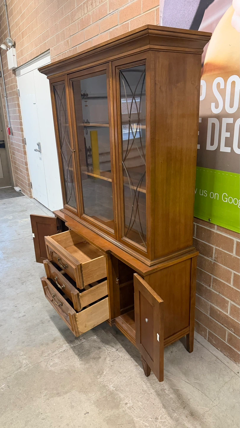 Vintage Wood China Cabinet with Glass Doors - photo 3